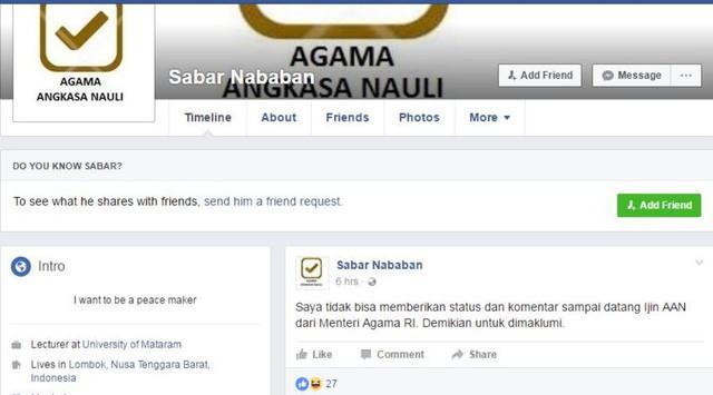 Mengaku Sebagai Tuhan, Sabar Nababan Deklarasikan Agama Baru di Facebook