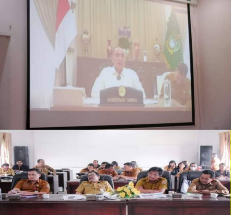 Sekda Humbahas Drs Tonny Sihombing MIP, Ikuti Rapat Virtual Pemprovsu, Bersama Pimpinan OPD