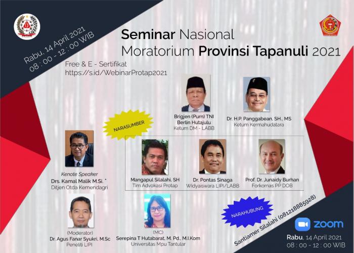 Catatan menyambut: SEMINAR NASIONAL 'MORATORIUM PROVINSI TAPANULI 2021'