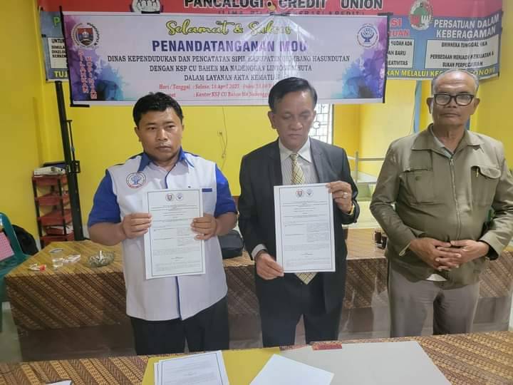 Dinas Dukcapil Humbahas Jalin Kerjasama Dengan KSP CU Bahen Ma Nadenggan Pengurusan Akta Kematian