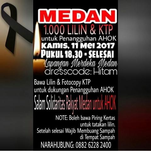 Malam Ini Ribuan Pendukung Ahok Nyalakan Lilin di Lapangan Merdeka Medan