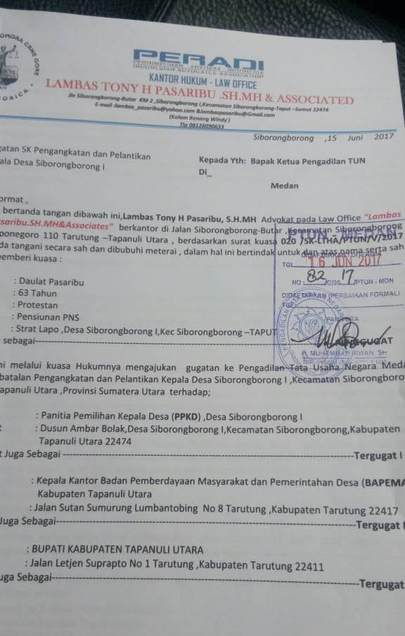 Sengketa Pilkades Siborongborong 1, Daulat Pasaribu Tempuh PTUN