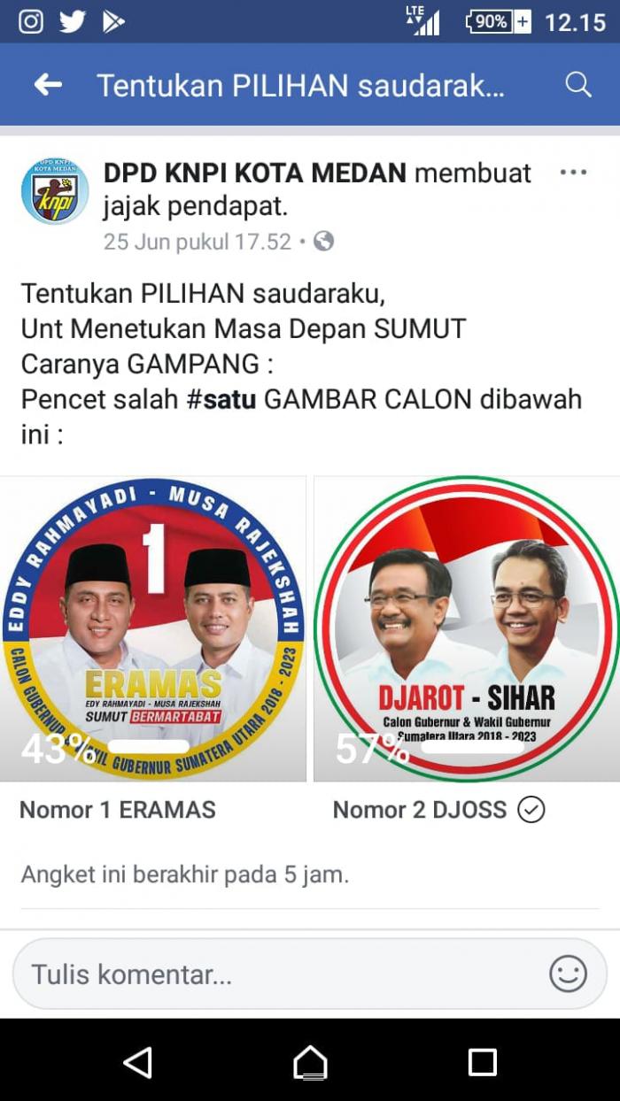 ERAMAS Kalah Telak Melawan DJOSS, DPD KNPI Kota Medan Hapus Jajak Pendapat di Facebook