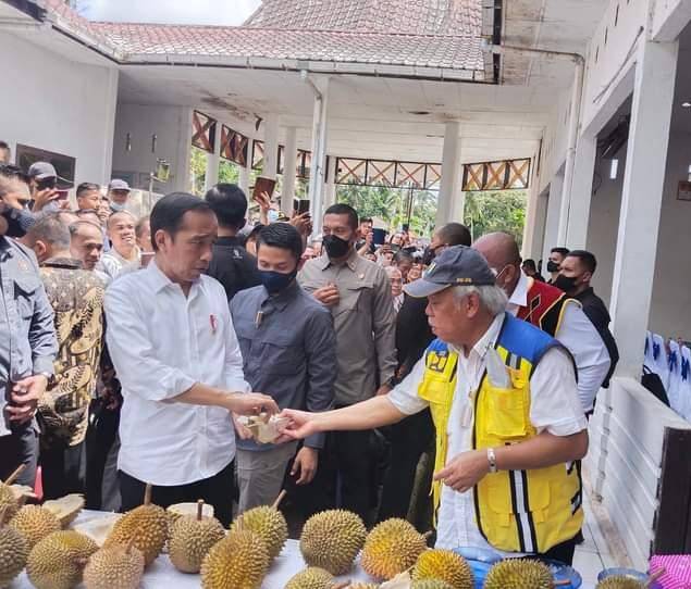 Usai Meninjau Pembangunan Peningkatan Struktur Ruas Jalan Di Nias Utara, Presiden Jokowi Nikmati Durian Nias