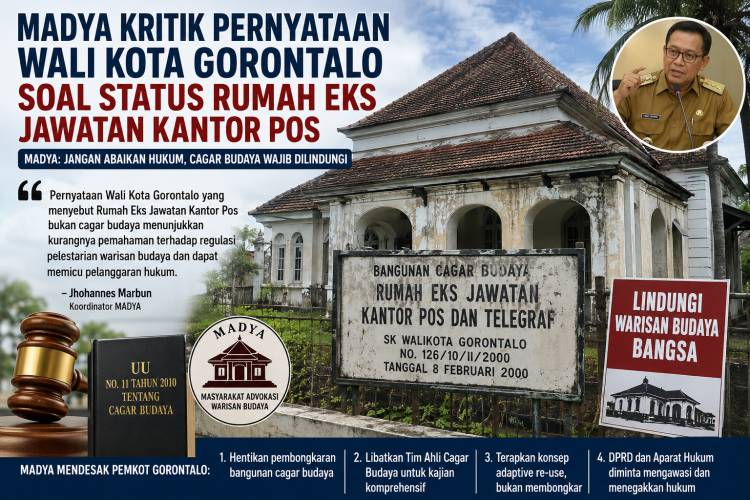 MADYA Kritik Pernyataan Wali Kota Gorontalo Soal Status Rumah Eks Jawatan Kantor Pos
