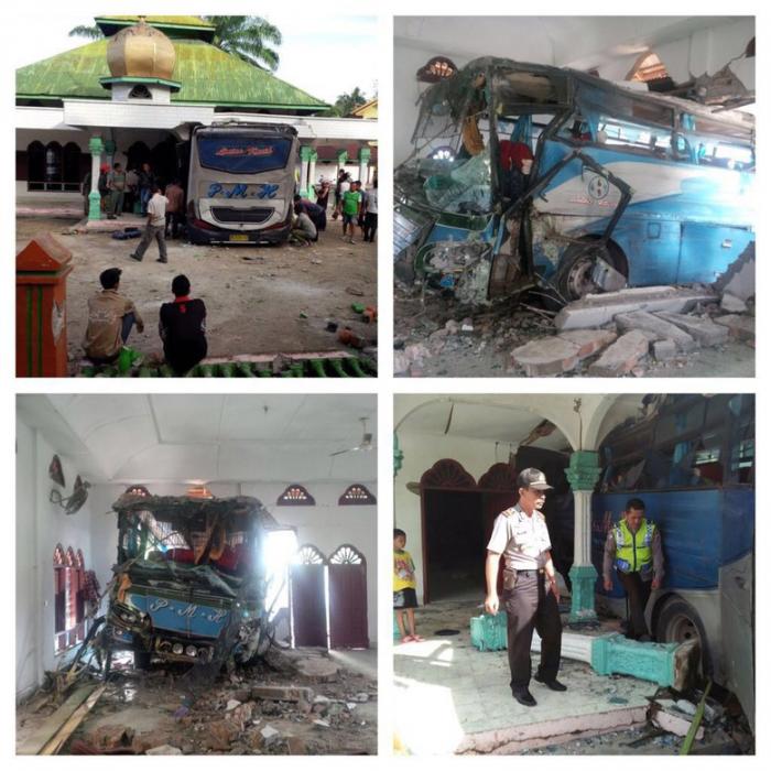 Bus Tabrak Truk Sayur dan Masjid di Labusel, 1 Warga Simalungun Tewas