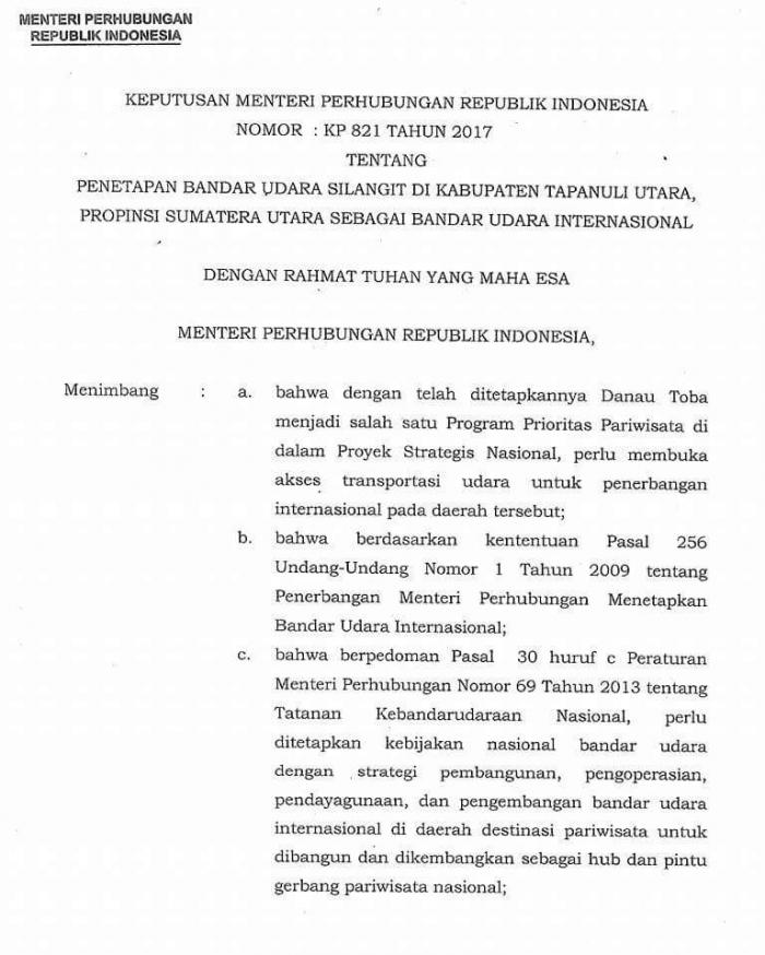 SILANGIT RESMI MENJADI BANDARA INTERNASIONAL