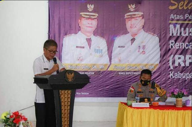 Dr. Hilarius Duha, SH, MH Buka Musrenbang RPJMD Tahun 2021-2026 Kabupaten Nias Selatan