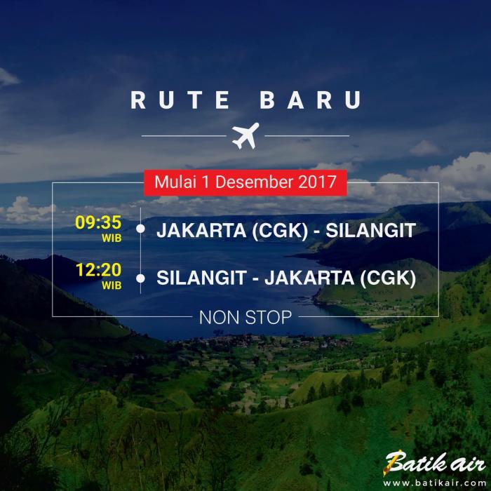 Rute Batik Air Silangit-Halim Perdana Kusuma Setiap Hari