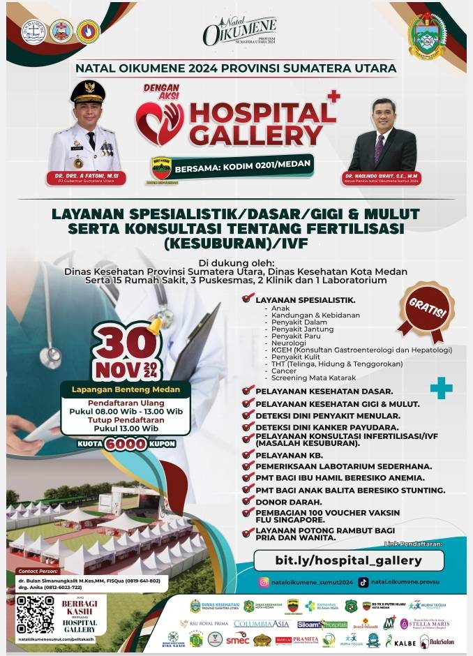 Panitia Natal Oikumene Sumatera Utara Gelar Pelayanan Kesehatan Gratis 30 November 2024