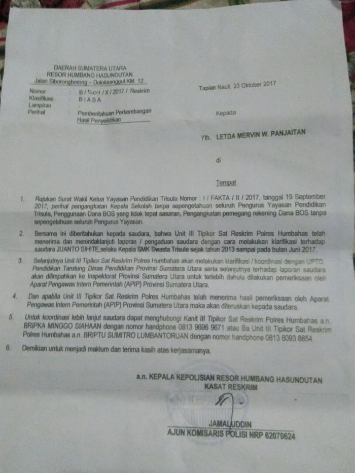 Juanto Sihite Dipolisikan Terkait Dugaan Dana BOS,3,5 Milliar Raib
